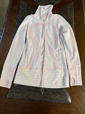 lululemon athletica Pale Pink & White Striped Zip Jacket